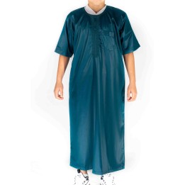 Qamis Enfant / Ado Vert bleuté satiné manches courtes - Atlas