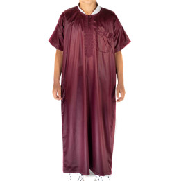 Qamis Kind / Jugendlicher Bordeaux satiniert Kurzarm - Atlas