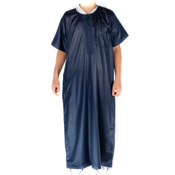 Qamis Enfant / Ado Bleu marine satiné manches courte - Atlas