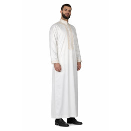 Qamis Adam Weiß - mit Stickerei - satiniert