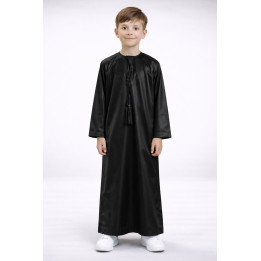 Qamis emirati enfant satiné - Noir