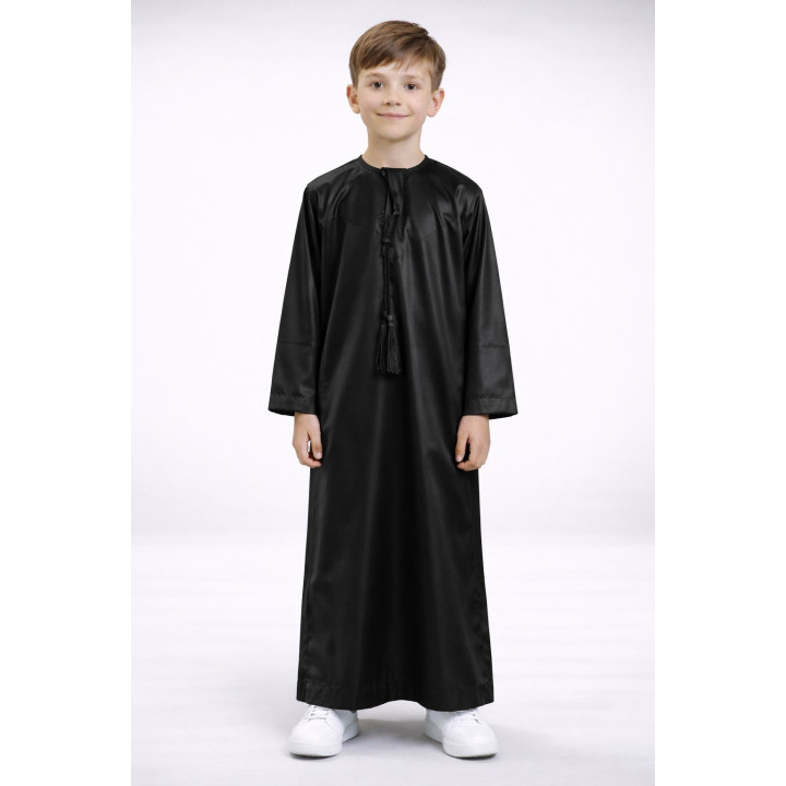 Qamis emirati enfant satiné - Noir