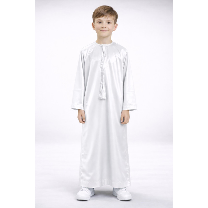Qamis emirati enfant satiné - Blanc