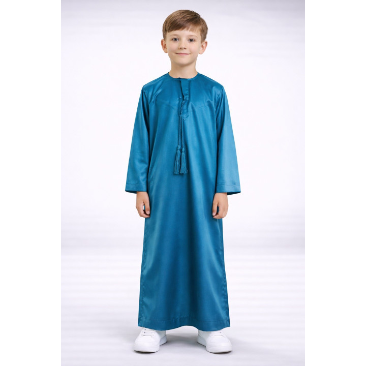 Qamis emirati enfant satiné - vert bleuté
