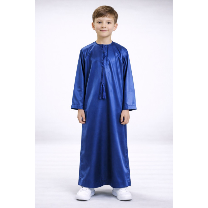 Qamis emirati enfant satiné - Bleu marine
