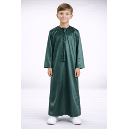 Qamis emirati enfant satiné - Vert bouteille