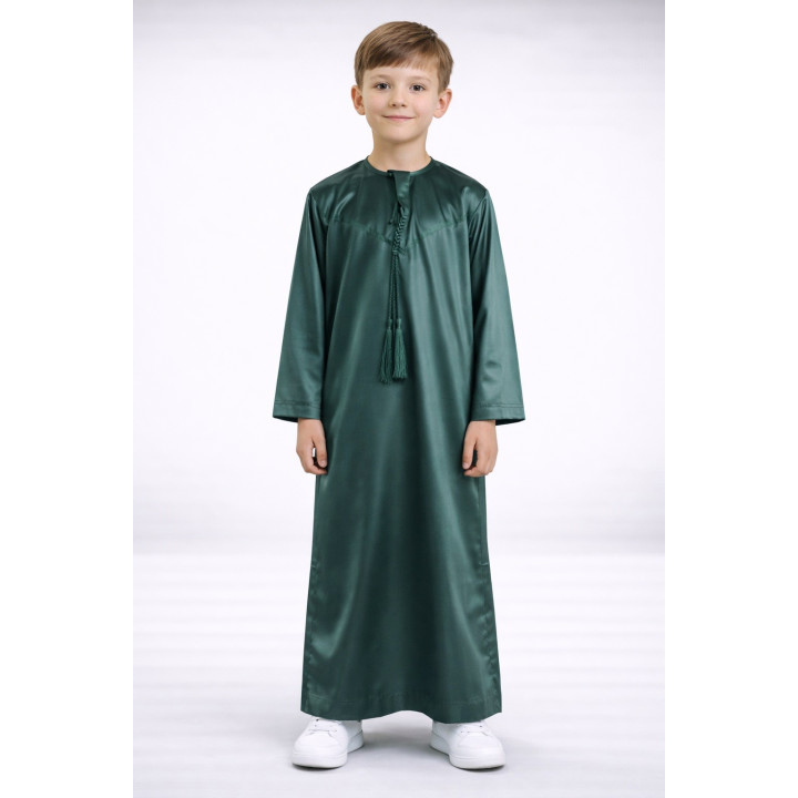 Qamis emirati enfant satiné - Vert bouteille