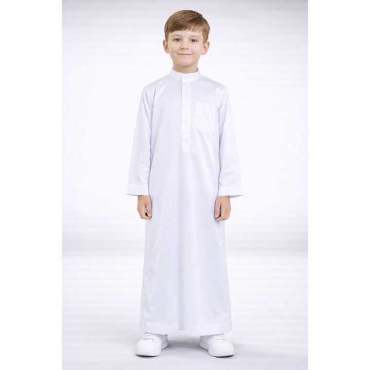 Qamis Saudi-Kind satiniert - Weiß