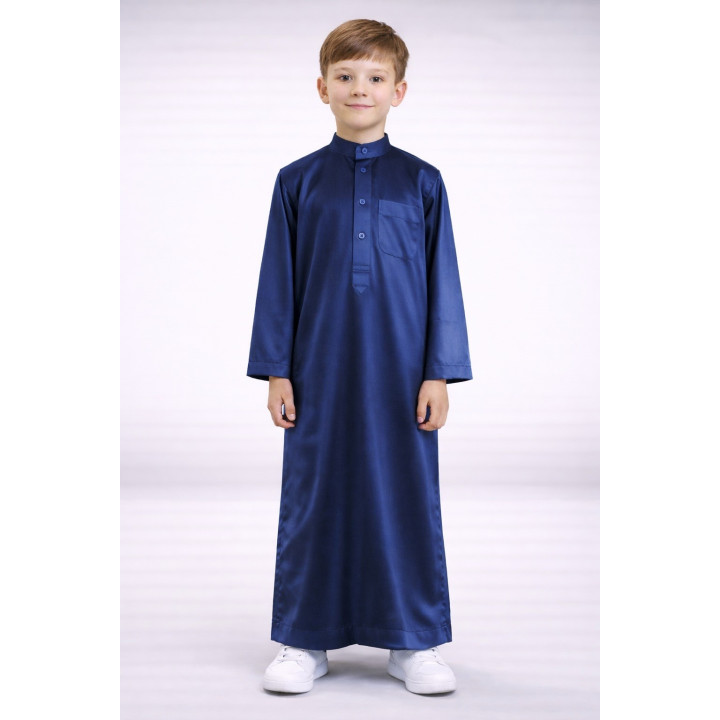 Satinierter saudischer Kinder Qamis - Marineblau