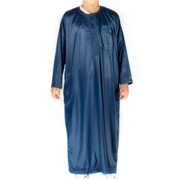 Qamis Enfant / Ado Bleu marine satiné manches longues - Atlas