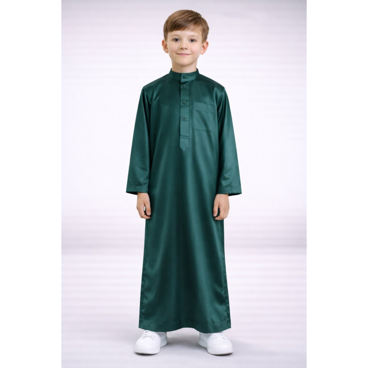 Qamis Saudi-Kinder satiniert - Flaschengrün