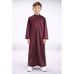 Satinierter saudischer Kinder-Qamis - Bordeaux