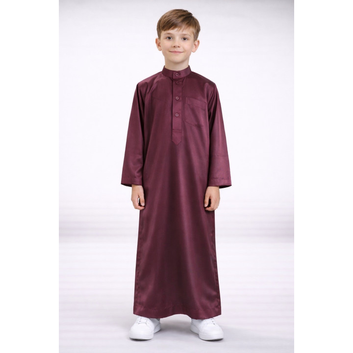 Satinierter saudischer Kinder-Qamis - Bordeaux