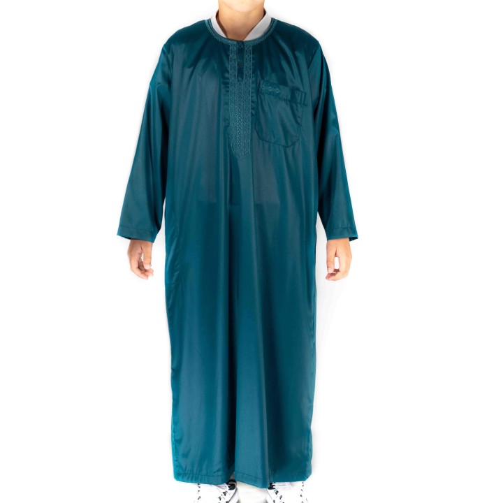 Qamis Enfant / Ado Vert bleuté satiné manches longues - Atlas