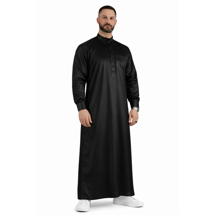 Qamis Saoudien Noir - Satiné Precious
