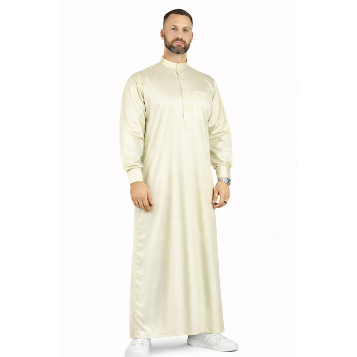 Qamis Saudi Off-White - satinierter Stoff