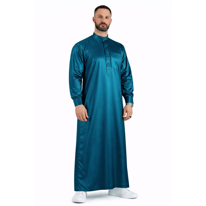 Qamis Saoudien Vert bleuté - Tissu satiné
