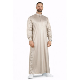 Qamis Saoudien Beige / gris - Tissu satiné