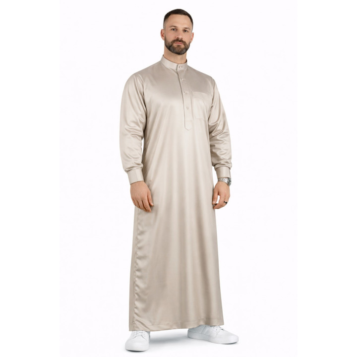 Qamis Saudi Beige / Grau - Satin Stoff
