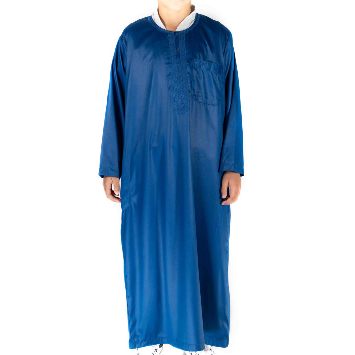 Qamis Enfant / Ado Bleu roi satiné manches longues - Atlas