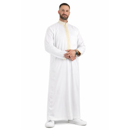 Qamis Sultan Blanc / Doré - avec broderie - Satiné