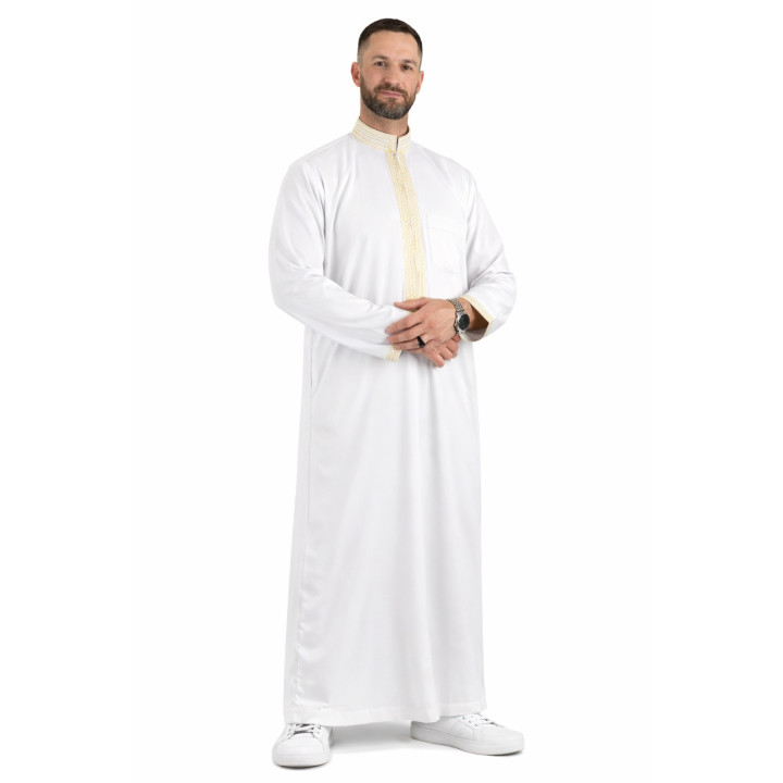 Qamis Sultan Weiß / Gold - mit Stickerei - Satiné