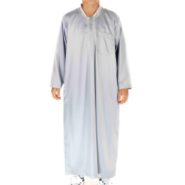 Qamis Enfant / Ado Gris clair satiné manches longues - Atlas