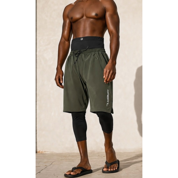 Sarouel swimshort de bain kaki - Qabail