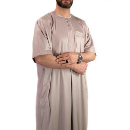Qamis Atlas Beige satiniert - Kurzarm