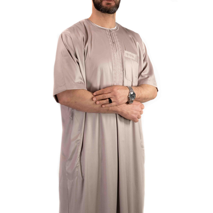 Qamis Atlas Beige satiniert - Kurzarm