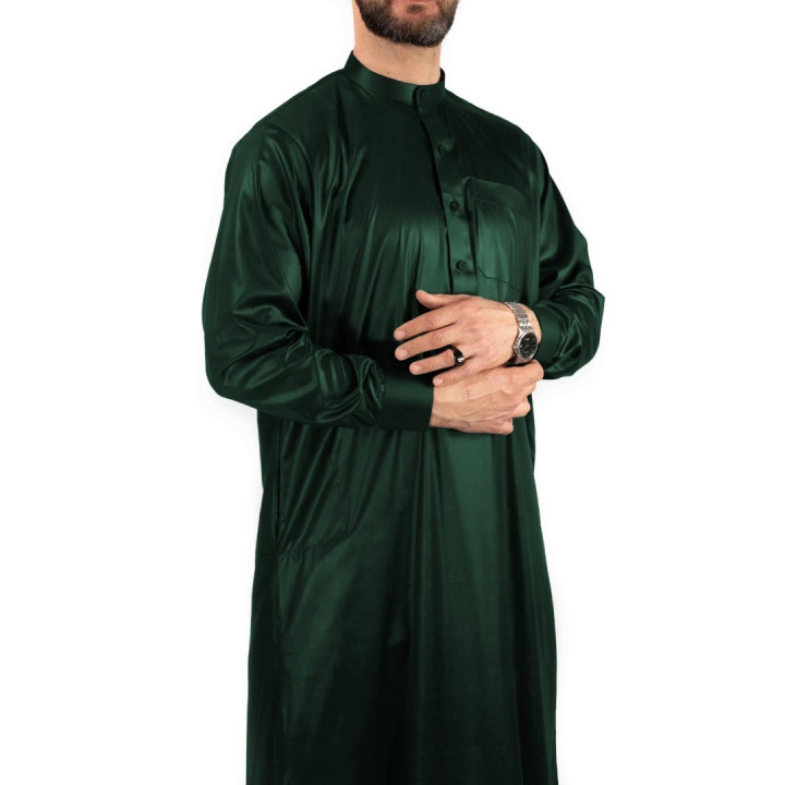 Saudi Qamis Flaschengrün Satin Stoff