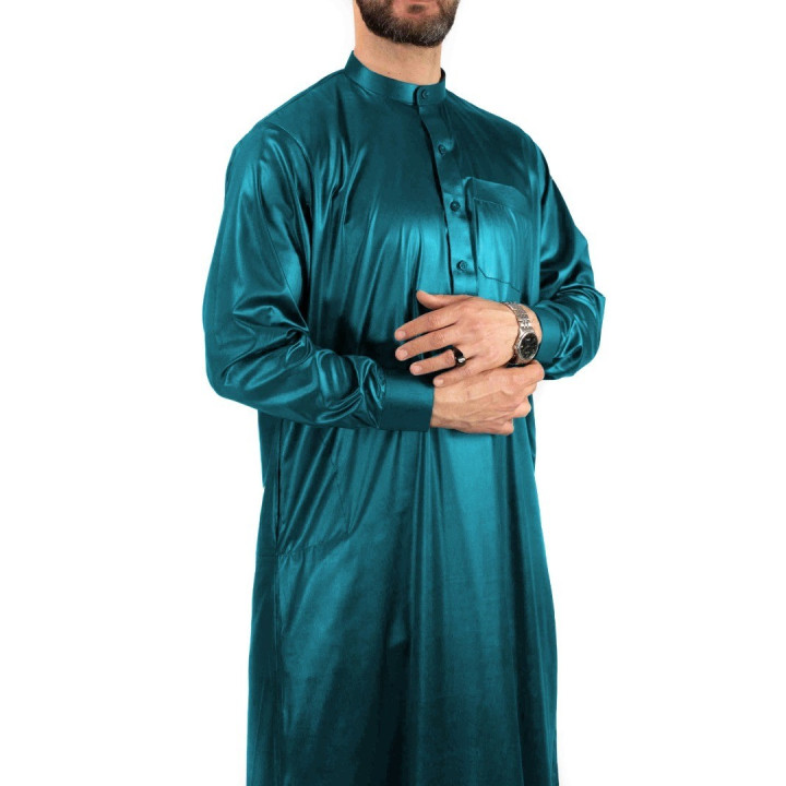 Saudi Qamis Blaugrün - Satin Stoff