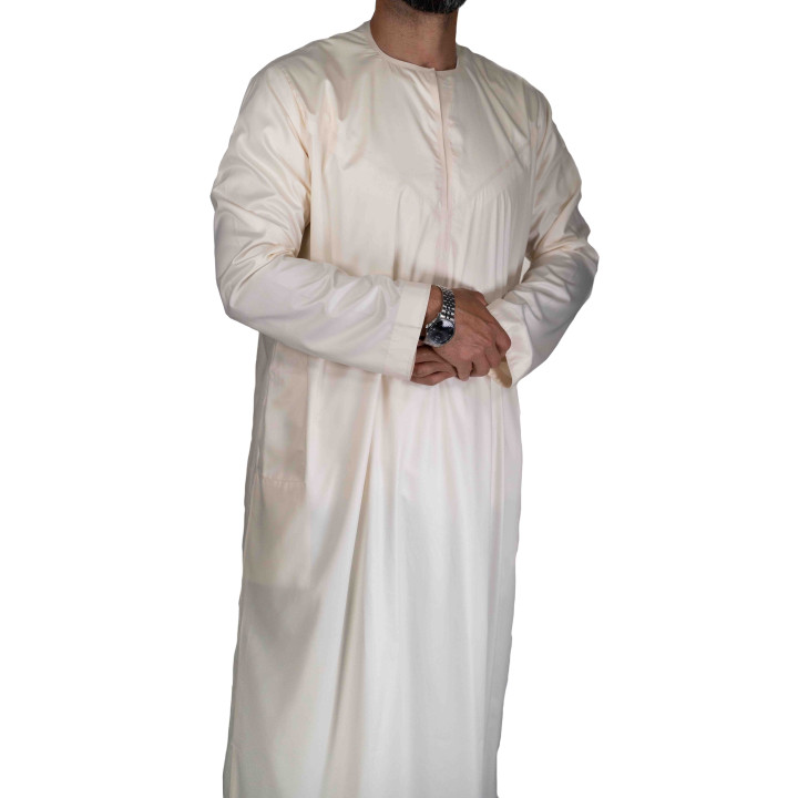 Qamis Emirati Blanc Cassé - Satiné Precious