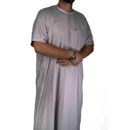 Qamis Ikaf Gris  - Tissu satiné - Manches courtes