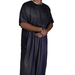 Qamis Ikaf Anthracite - Tissu satiné - Manches courtes