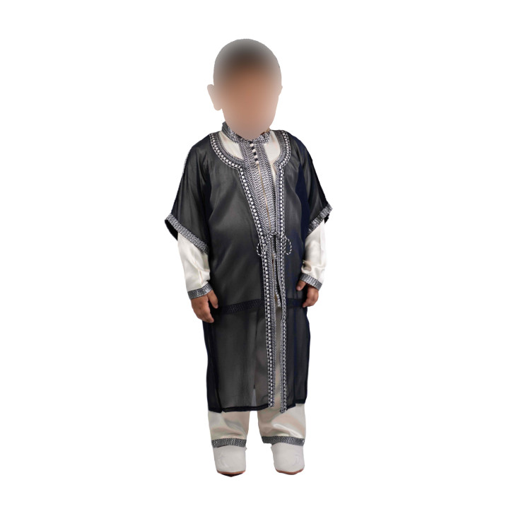 Jabador enfant 3 pièces - Tenue de circoncision enfant - Bleu Marine / Noir