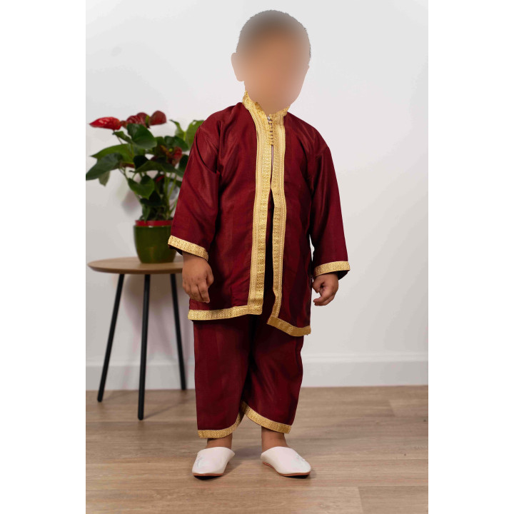 Jabador enfant 2 pièces - Tenue de circoncision enfant - Grenat