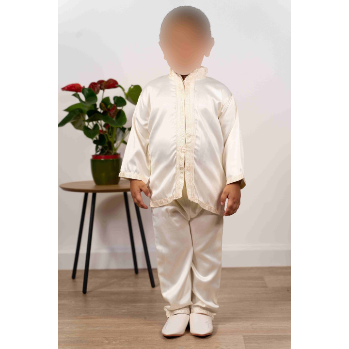 Jabador enfant 2 pièces - Tenue de circoncision enfant Blanc cassé broderie crème