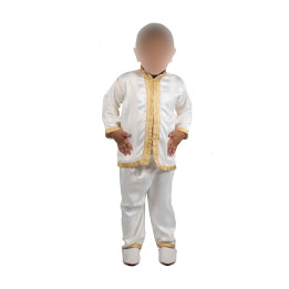 Jabador enfant 2 pièces - Tenue de circoncision enfant - Blanc cassé broderie Doré