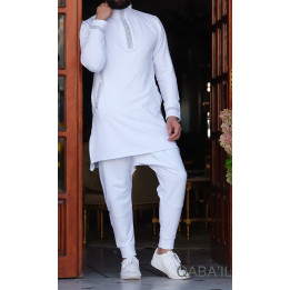 Qamis Court Eminence - Blanc broderie Argent - Qabail