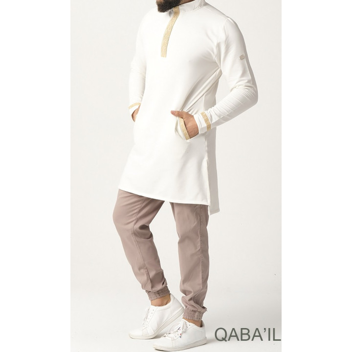 Kurzer Qamis Eminence - Ecru Stickerei Gold - Qabail