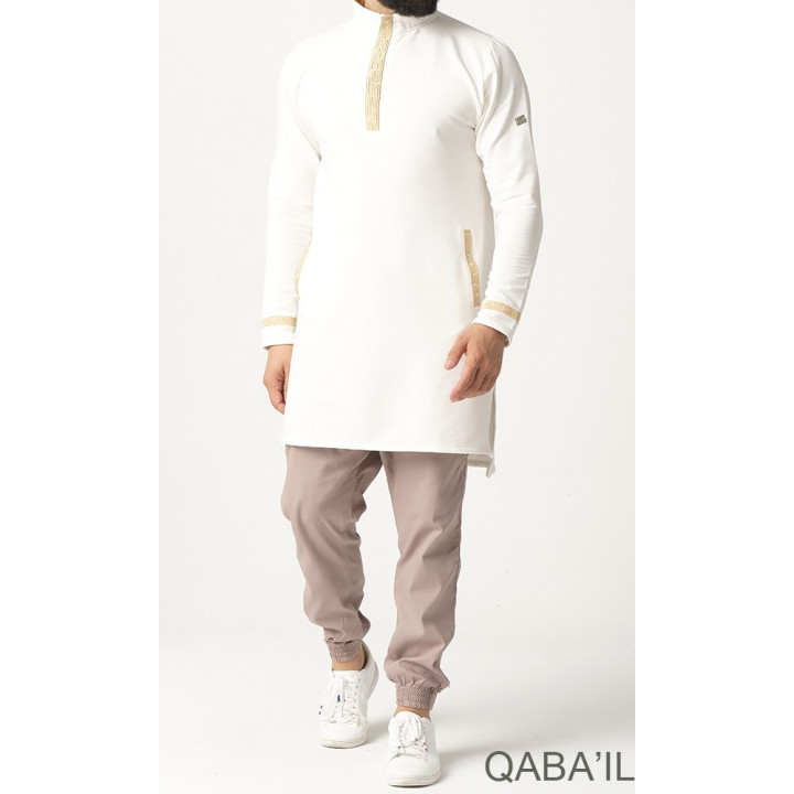 Kurzer Qamis Eminence - Ecru Stickerei Gold - Qabail