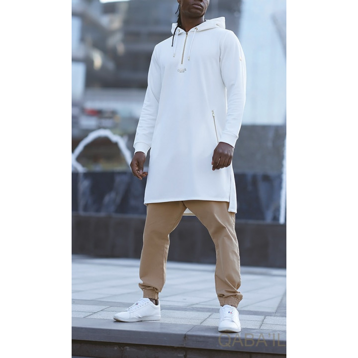 Kurzer Qamis basic hood ecru /gold