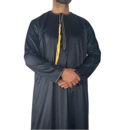 Qamis Omani Noir - Satiné
