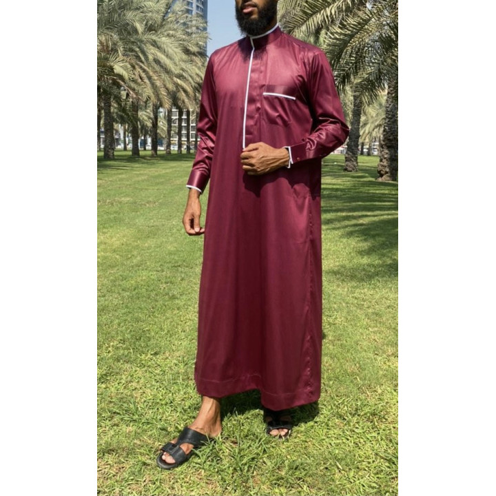 Qamis Eden Bordeaux - bicolore blanc - Satiné