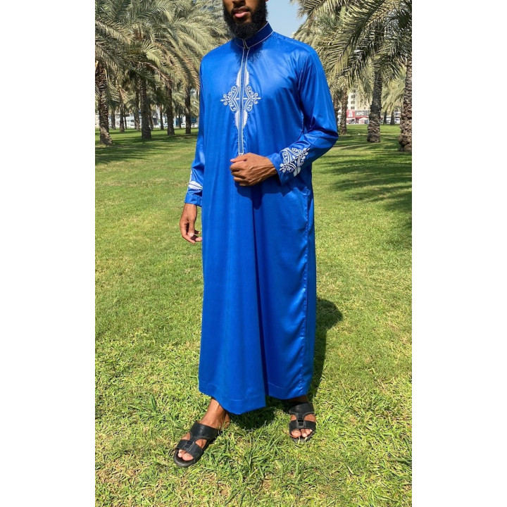 Qamis Aylan Blau - Stickerei - Satiniert