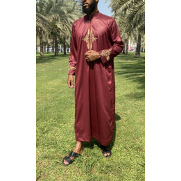 Qamis Aylan Bordeaux - Broderie - Satiné