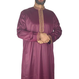 Qamis Sultan Bordeaux / Doré - avec broderie - satiné