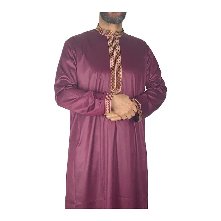 Qamis Sultan Bordeaux / Doré - avec broderie - satiné