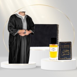 Coffret Qamis Privé Gandoura noir broderie blanche
